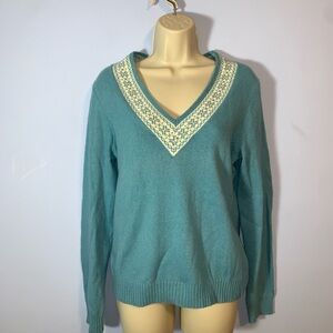 Bass vintage Y2K robins blue and cream V-Neck fair isle Sweater medium angora